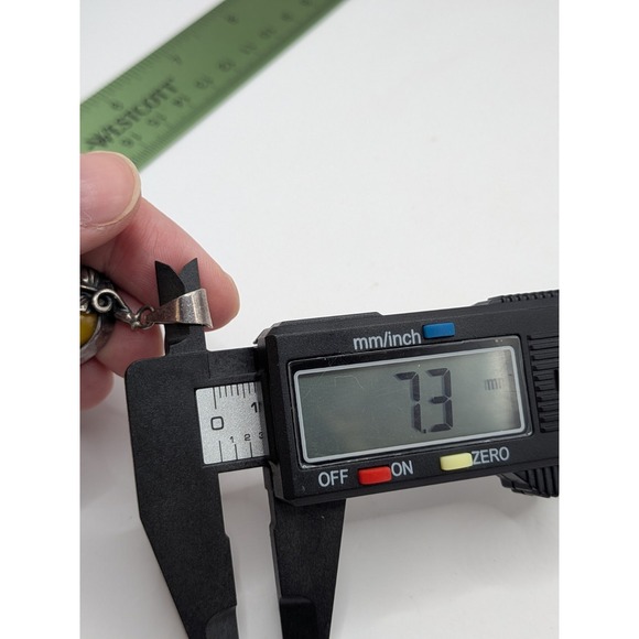 Art Nouveau Sterling Silver Butterscotch Egg Yolk Amber Pendant Leaf Pear Shaped - Picture 12 of 13